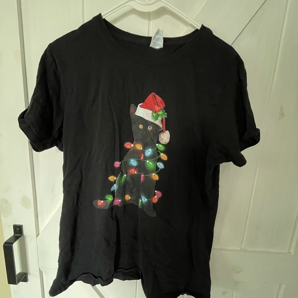 Black Cat Christmas Lights T-Shirt